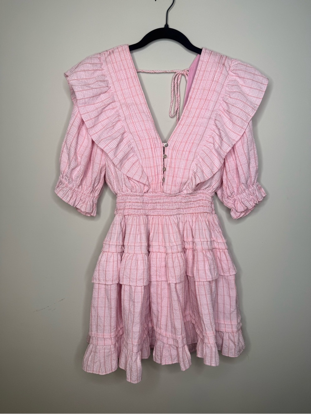 Smocked Waist Pink Ruffle Mini Dress
